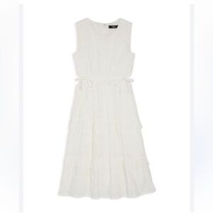 Aqua White Sleeveless Cinched Waist Eyelet Midi Dress, Big Kid -100% cotton